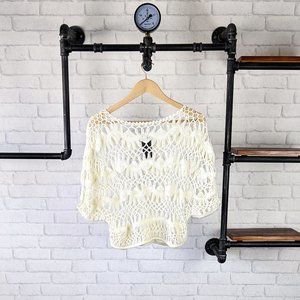 Wallpapher Crochet Lace Knit Crop Top Boho White